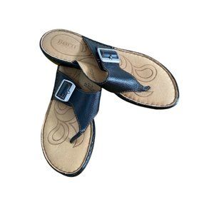 Born Size 10 M Black Leather Slides Buckle Platfor